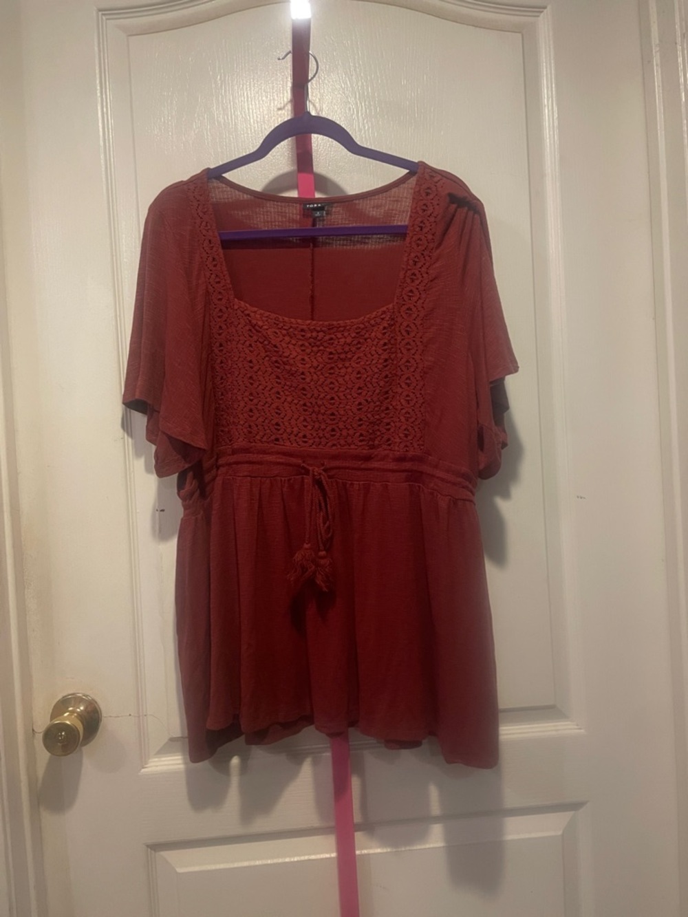 Crochet Yoke Flutter-Slee Tunic in Rust